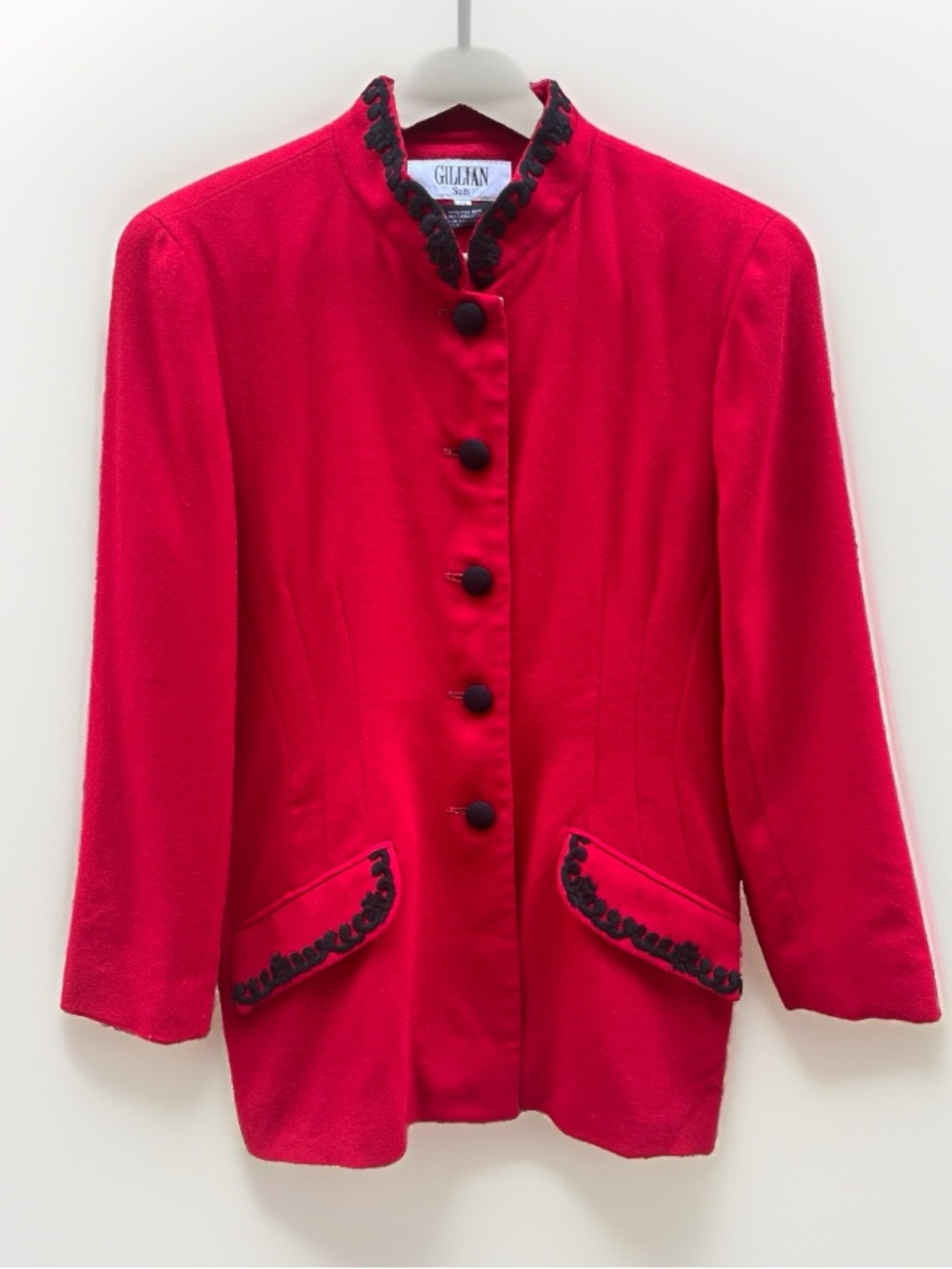 Vintage Gillian 100% Wool Suit TWO PIECES Red with Black Details Size 12